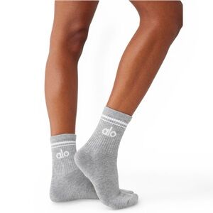 Alo Unisex Half-Crew Throwback Sock (Medium) Heather Grey/White, NWT, Ret $34